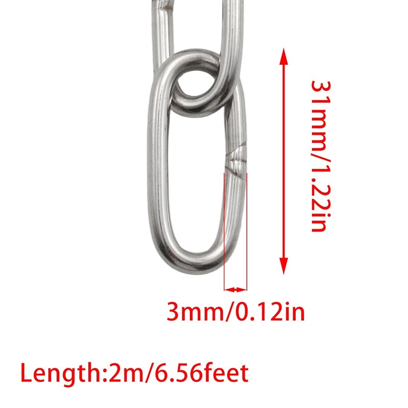 Mormchlots 304 Stainless Steel Chain, Heavy Duty Chain, Hanging Chain, for Clothesline, guardrail Chain, pet Chain (Length:2m / 6.56feet, Thickness:3mm / 0.12inch) - Image 2